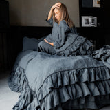 Tripple ruffled duvet cover set white - MOO Linen Shop