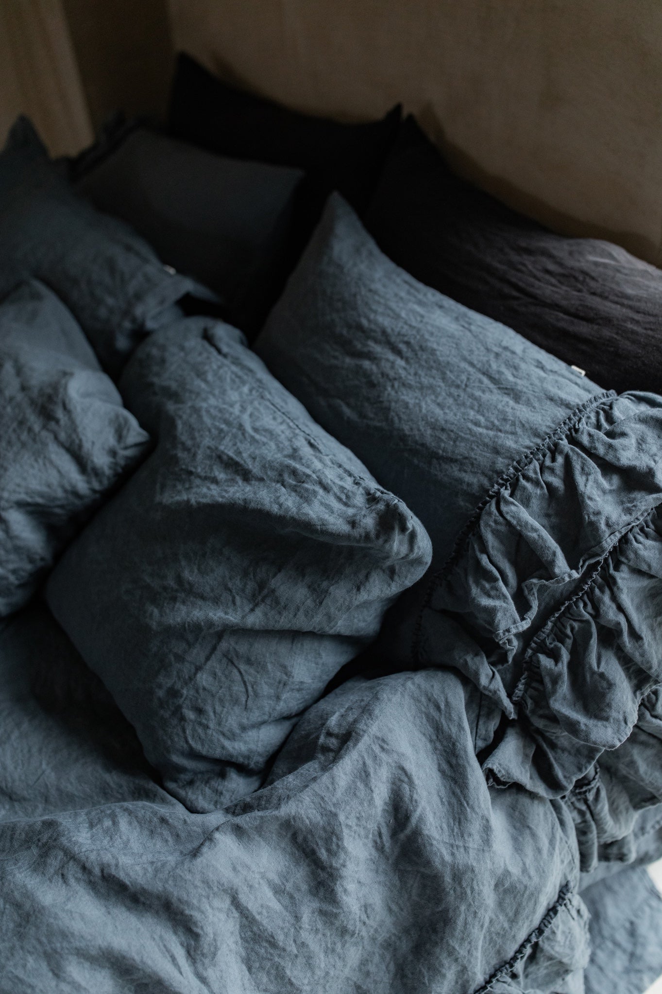 Tripple ruffled duvet cover set white - MOO Linen Shop