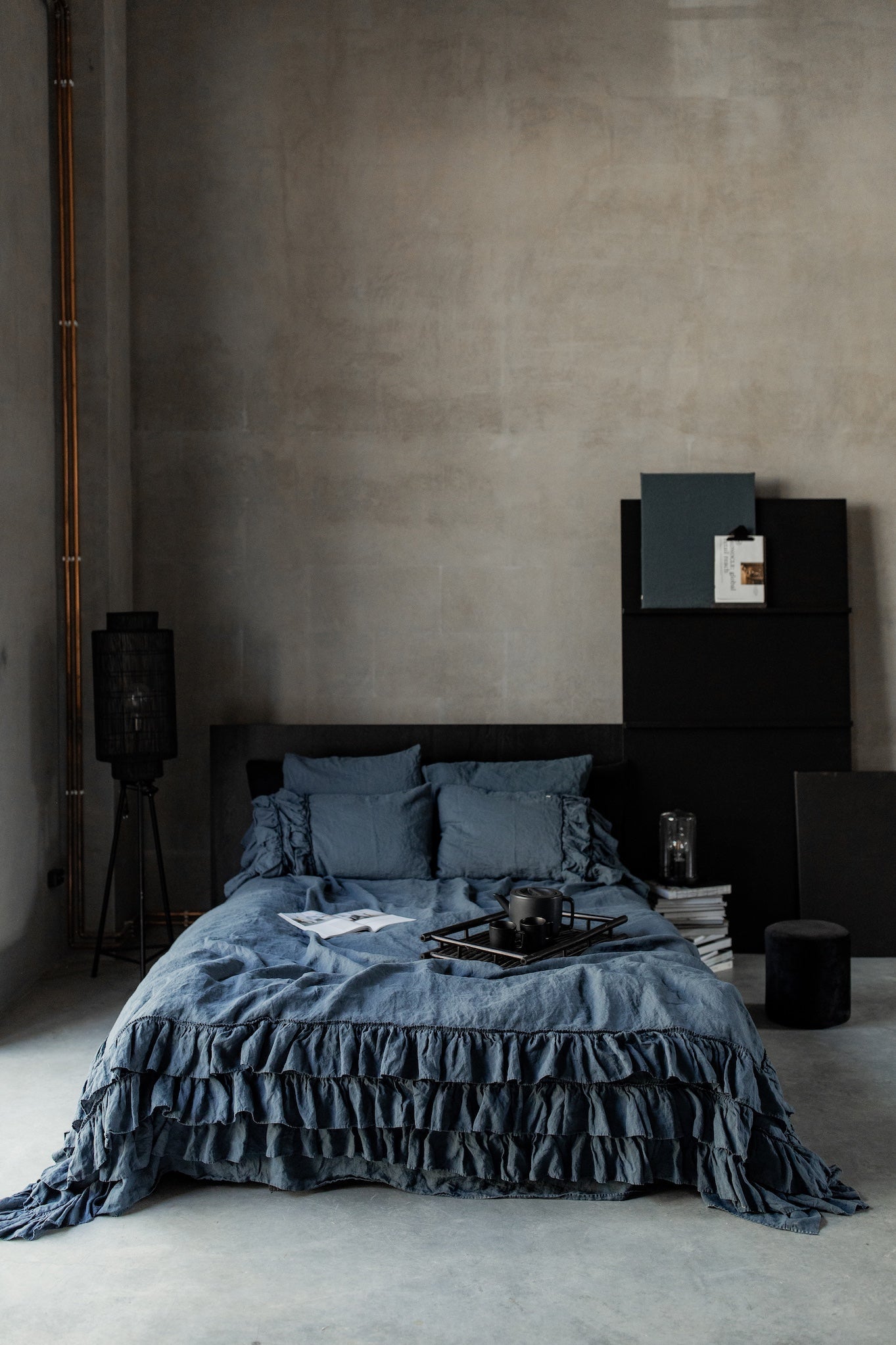 Tripple ruffled duvet cover set white - MOO Linen Shop