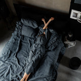 Tripple ruffled duvet cover set white - MOO Linen Shop