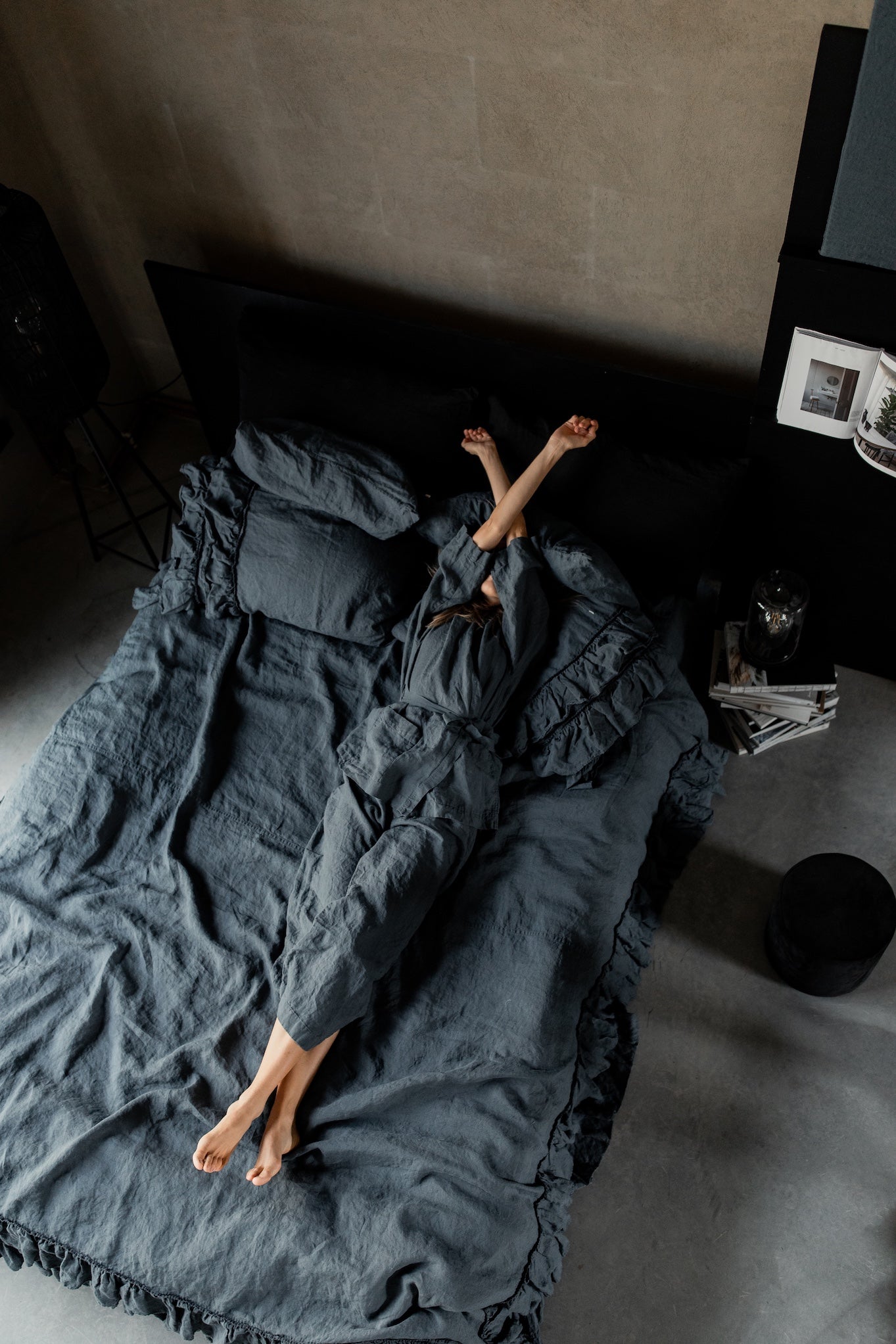 Tripple ruffled duvet cover set white - MOO Linen Shop