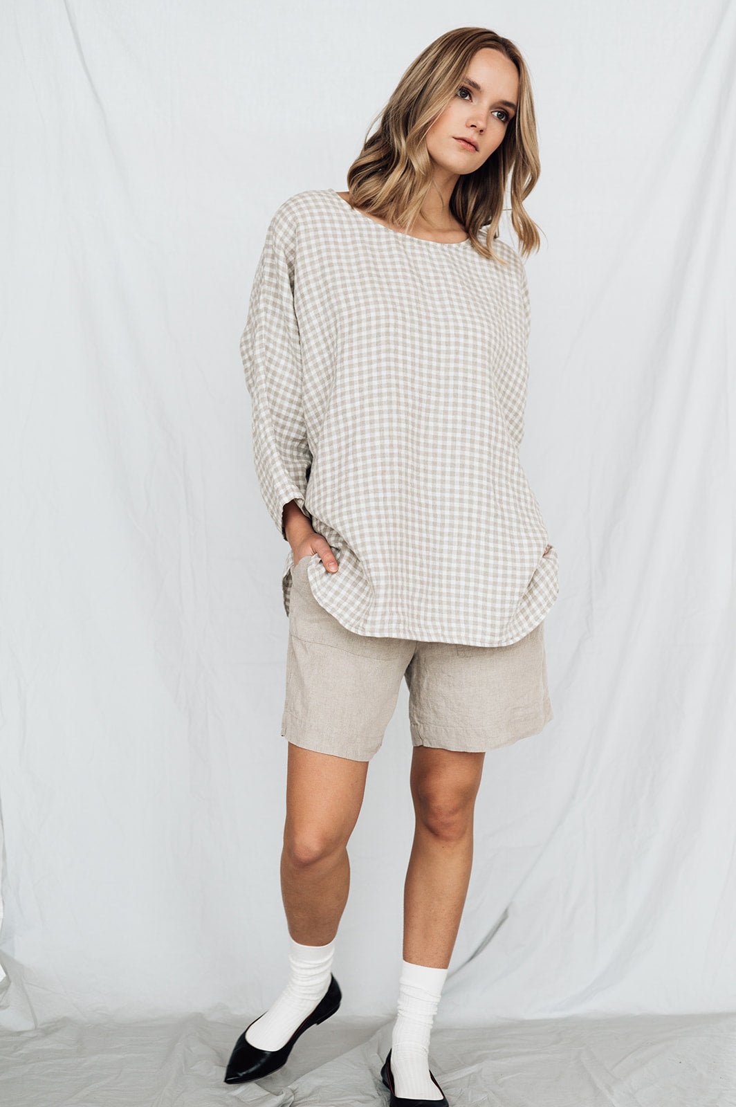 VANESSA boxy oversized shirt white - MOO Linen Shop