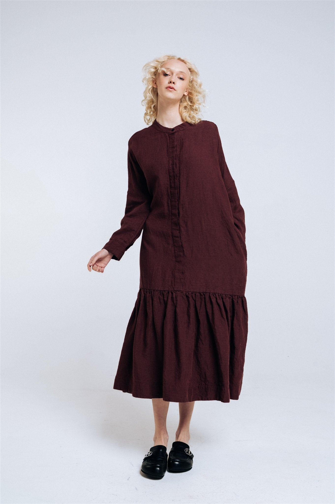 ZAIGA oversized linen dress ebony brown - MOO Linen Shop