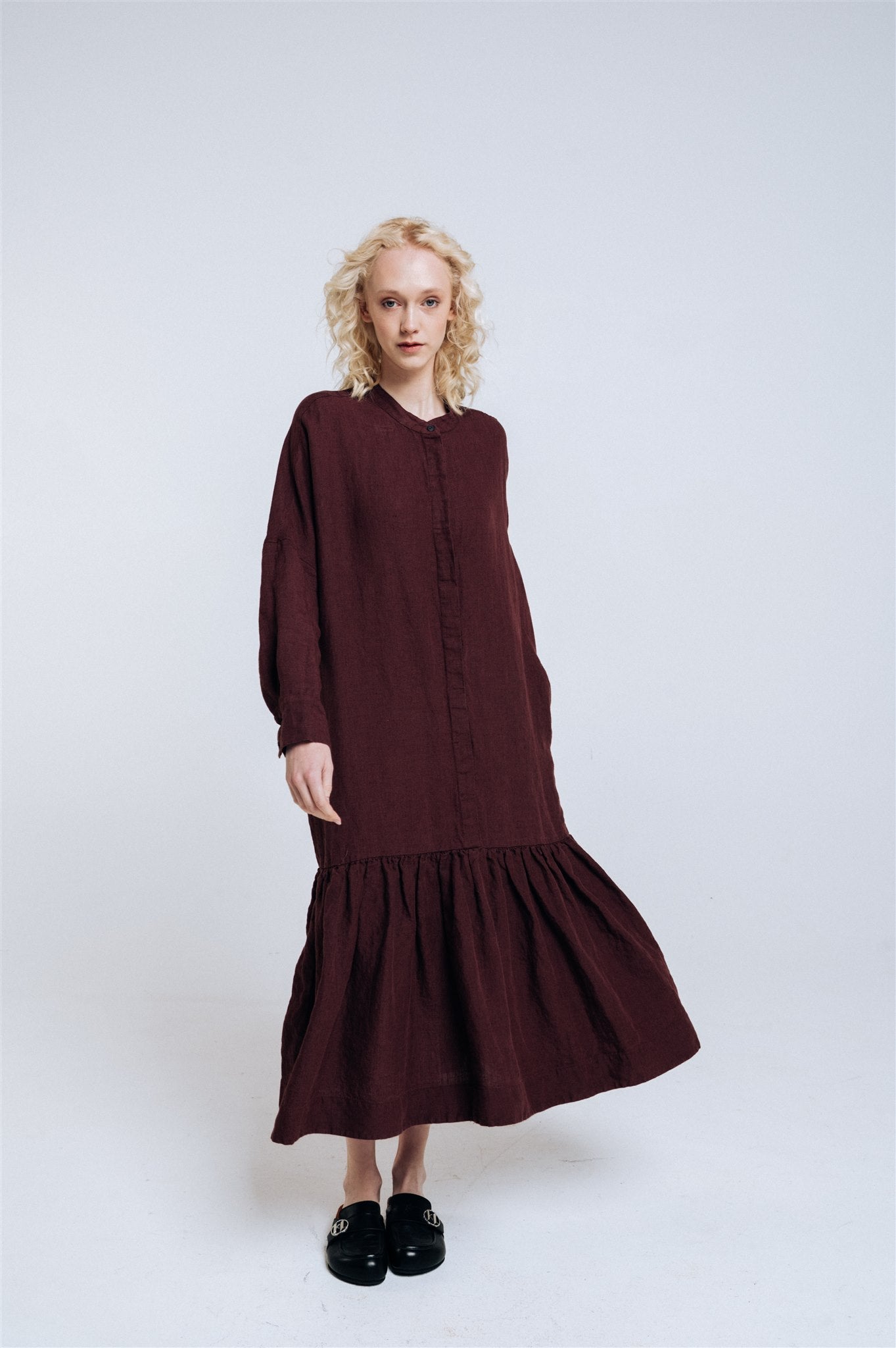 ZAIGA oversized linen dress ebony brown - MOO Linen Shop