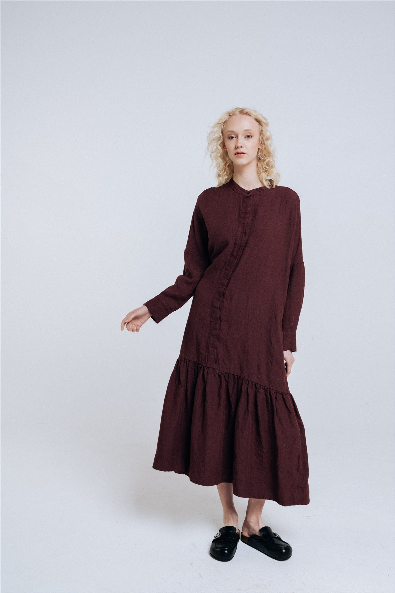 ZAIGA oversized linen dress ebony brown - MOO Linen Shop