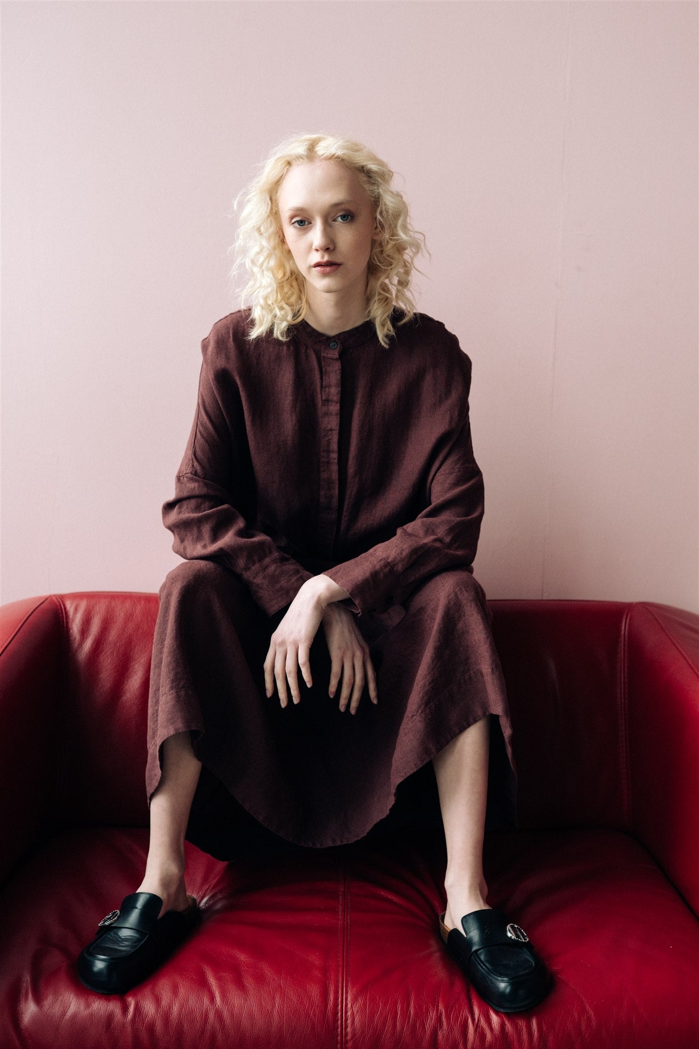 ZAIGA oversized linen dress ebony brown - MOO Linen Shop