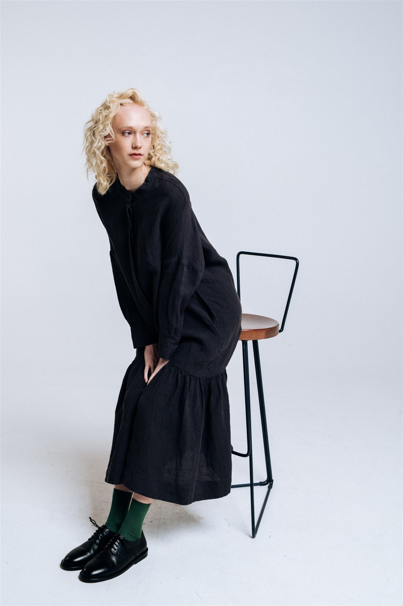 ZAIGA oversized linen dress charcoal - MOO Linen Shop