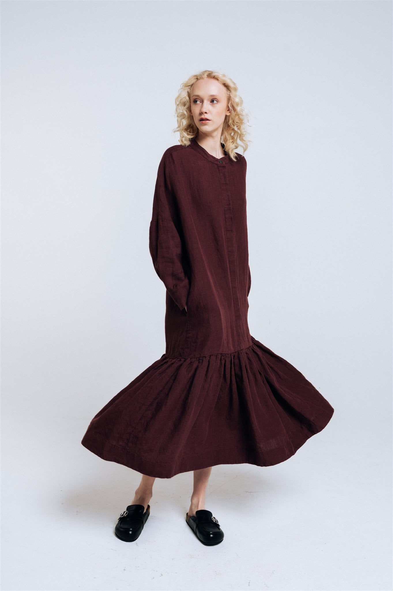 ZAIGA oversized linen dress ebony brown - MOO Linen Shop