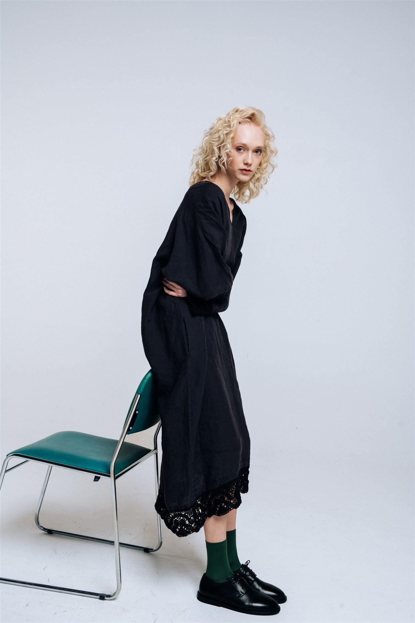 ZAIGA oversized linen dress charcoal - MOO Linen Shop