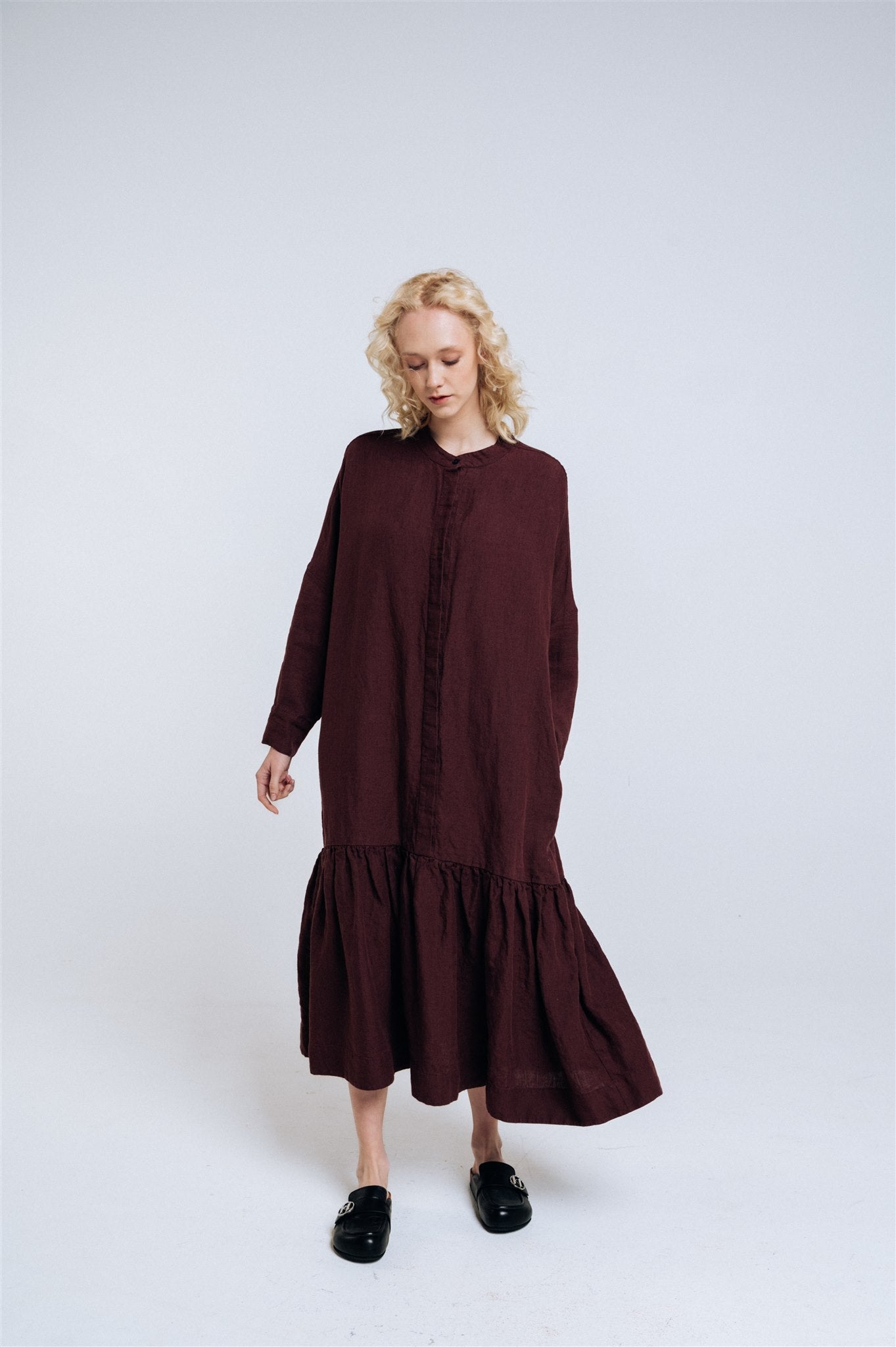 ZAIGA oversized linen dress ebony brown - MOO Linen Shop