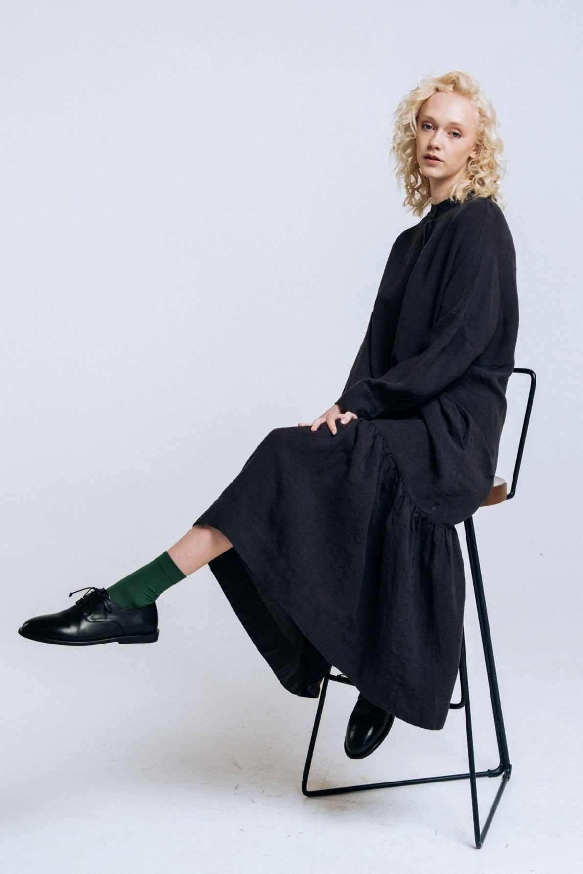 ZAIGA oversized linen dress charcoal - MOO Linen Shop