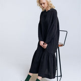 ZAIGA oversized linen dress charcoal - MOO Linen Shop