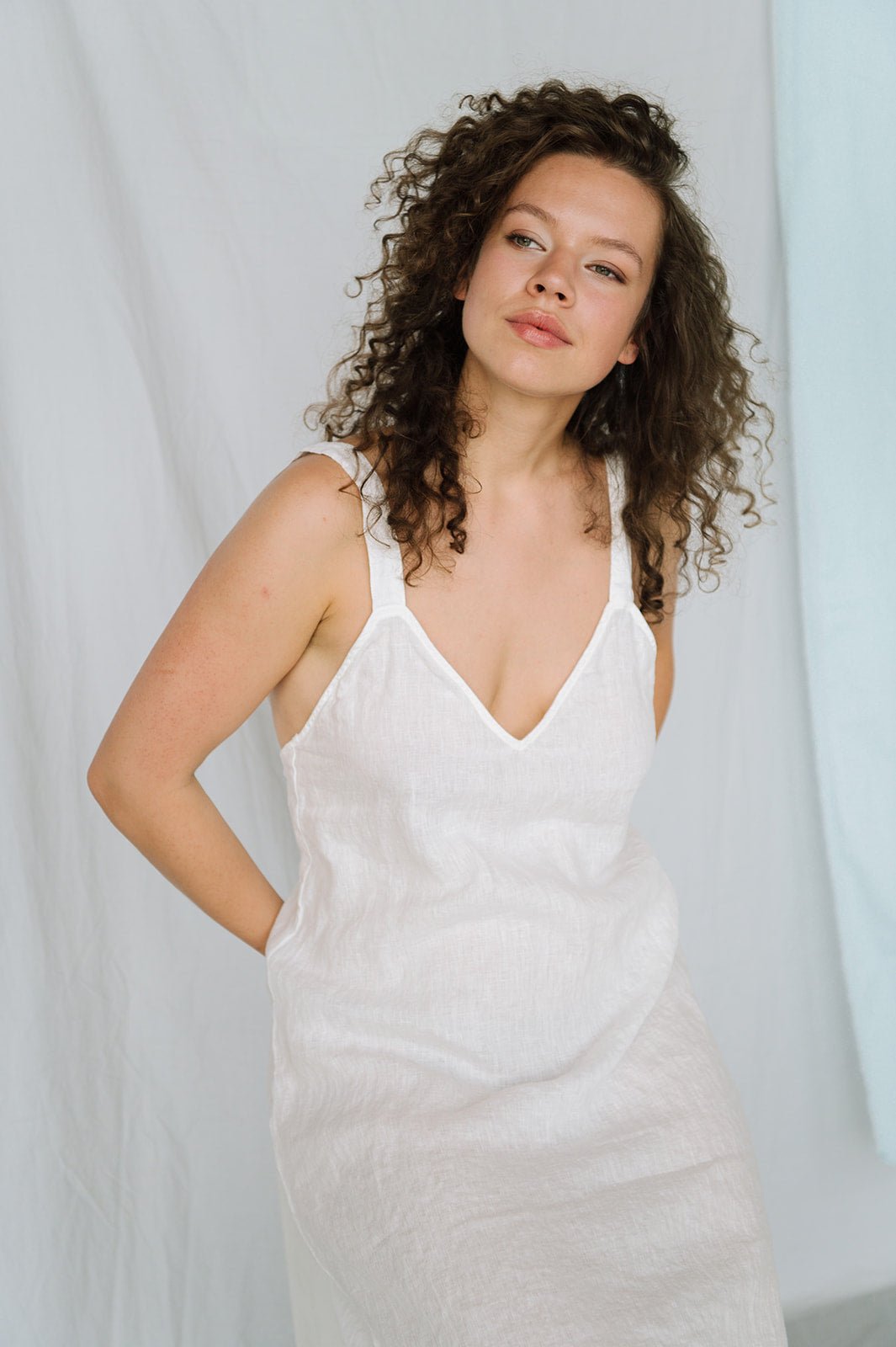 ZOOM beach strap dress cream - MOO Linen Shop