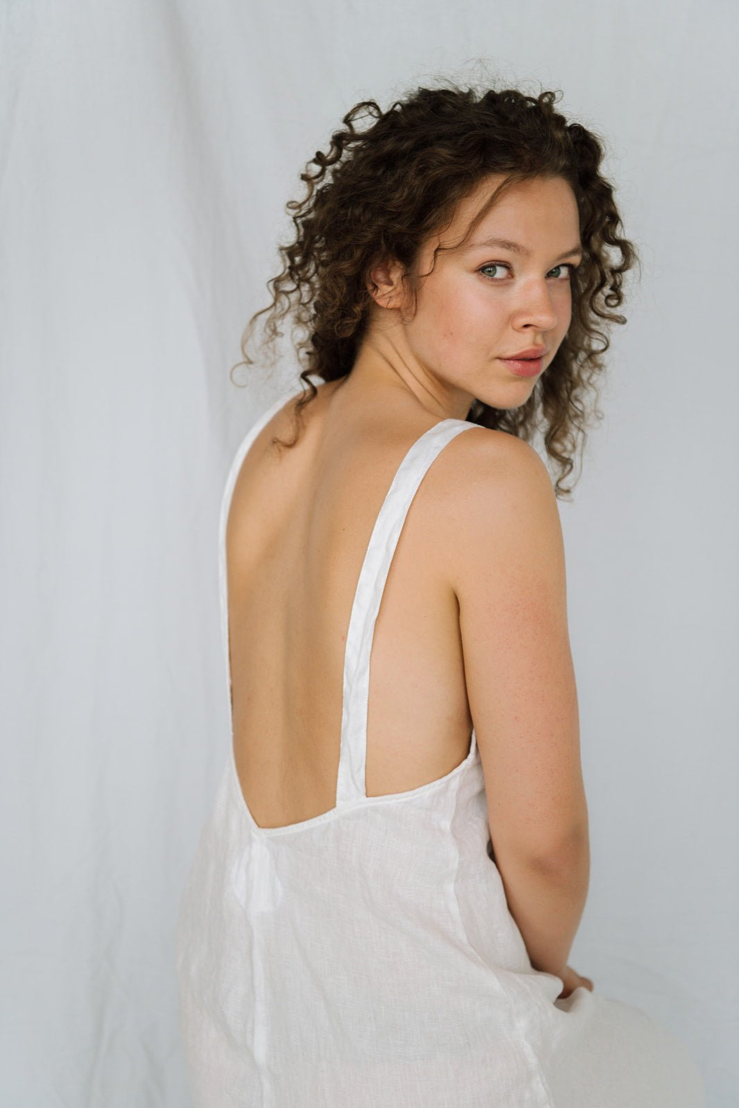 ZOOM beach strap dress cream - MOO Linen Shop