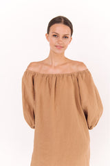 Off the shoulder midi linen dress STELLAR