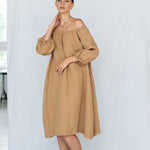 STELLAR off the shoulder dress camel - MOO Linen Shop