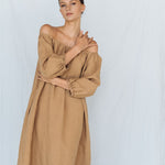 STELLAR off the shoulder dress camel - MOO Linen Shop