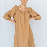 STELLAR off the shoulder dress camel - MOO Linen Shop