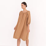 STELLAR off the shoulder dress camel - MOO Linen Shop