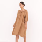 STELLAR off the shoulder dress camel - MOO Linen Shop