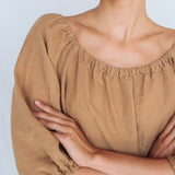STELLAR off the shoulder dress camel - MOO Linen Shop