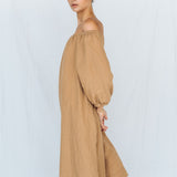 STELLAR off the shoulder dress camel - MOO Linen Shop